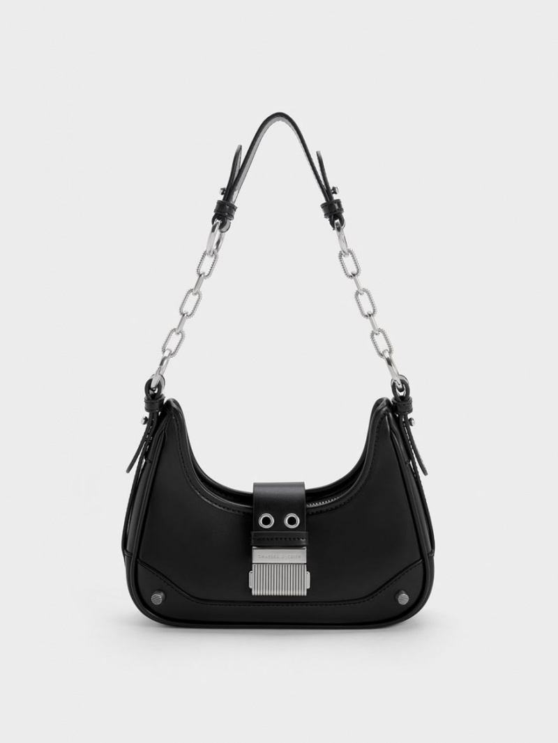 Charles & Keith Winslet Belted Hobo Veske Svarte | ZIKWS3492