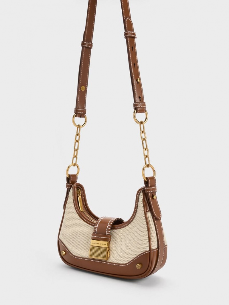 Charles & Keith Winslet Canvas Belted Hobo Veske Sjokolade | CHRXF8351