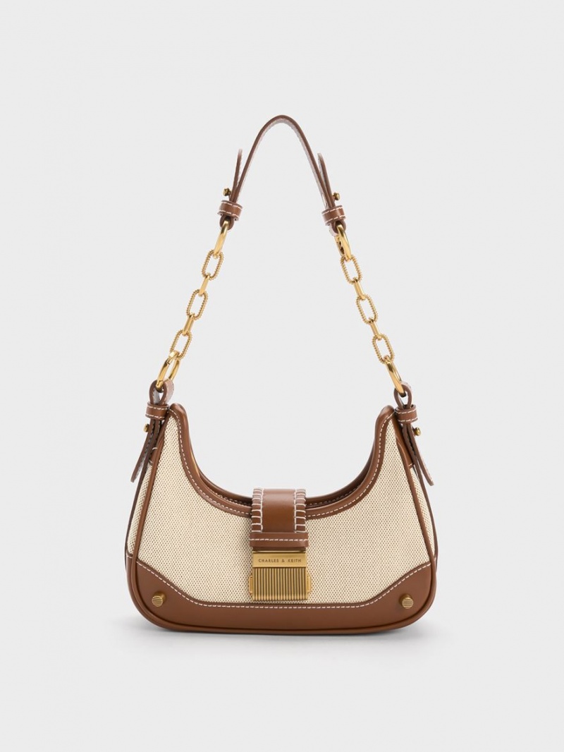 Charles & Keith Winslet Canvas Belted Hobo Veske Sjokolade | CHRXF8351