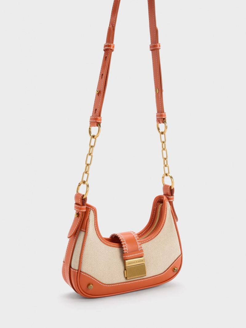 Charles & Keith Winslet Canvas Belted Hobo Veske Oransje | CQYJR7059