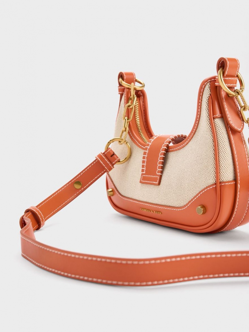 Charles & Keith Winslet Canvas Belted Hobo Veske Oransje | CQYJR7059