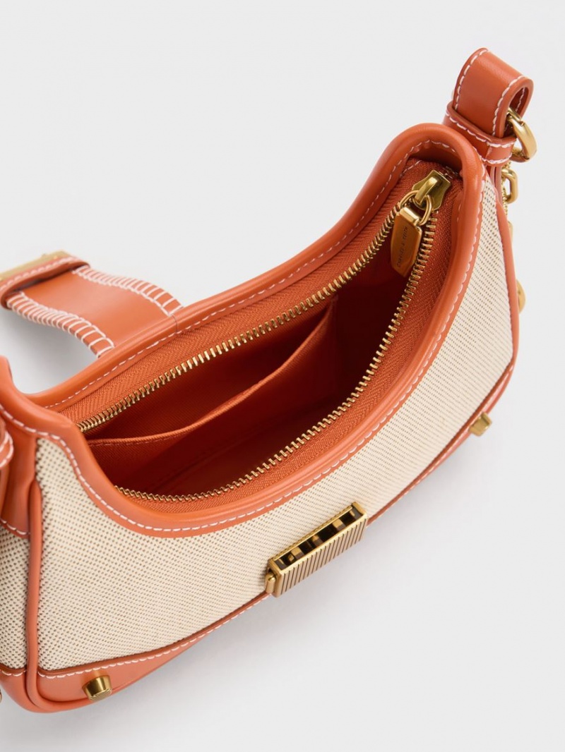 Charles & Keith Winslet Canvas Belted Hobo Veske Oransje | CQYJR7059