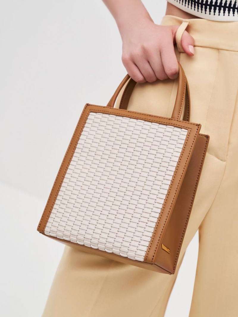 Charles & Keith Woven Double Handle Tote Veske Sjokolade | LSKUF4681