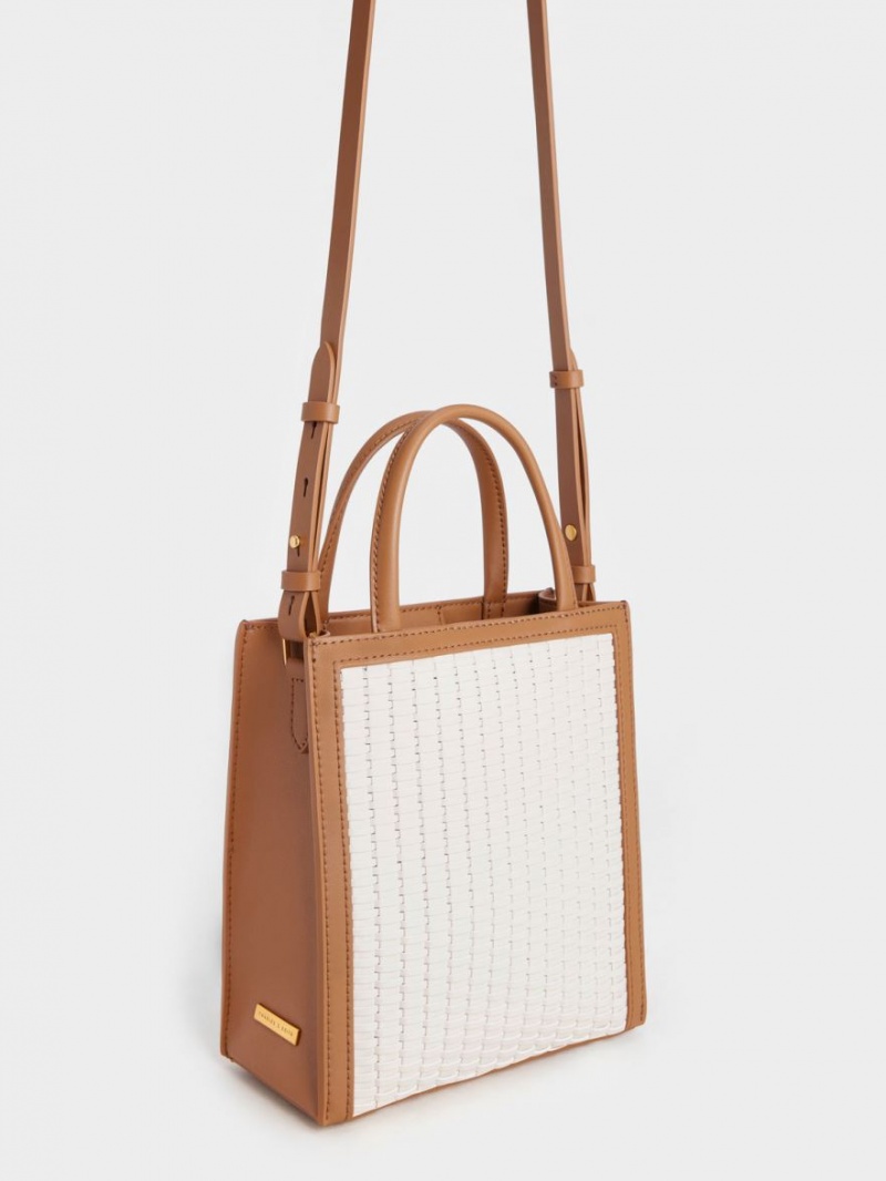 Charles & Keith Woven Double Handle Tote Veske Sjokolade | LSKUF4681