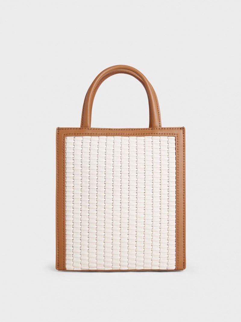 Charles & Keith Woven Double Handle Tote Veske Sjokolade | LSKUF4681