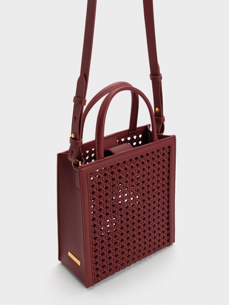 Charles & Keith Woven Double Handle Tote Veske Burgunder | JDAKR8541