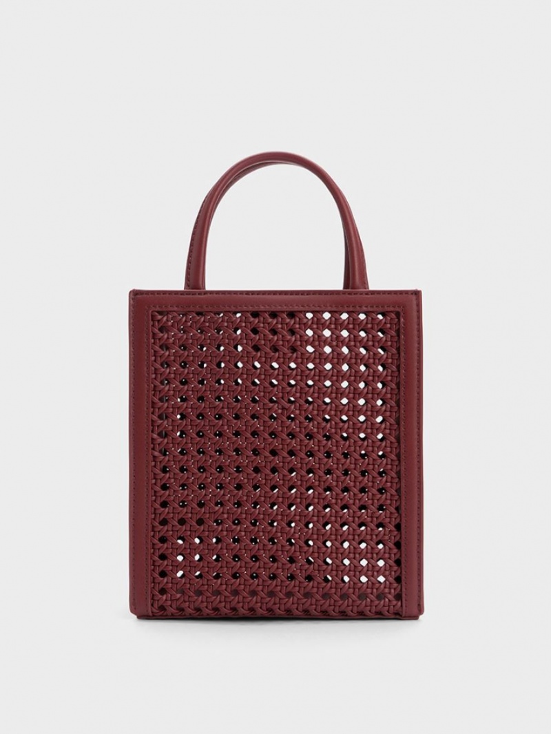 Charles & Keith Woven Double Handle Tote Veske Burgunder | JDAKR8541