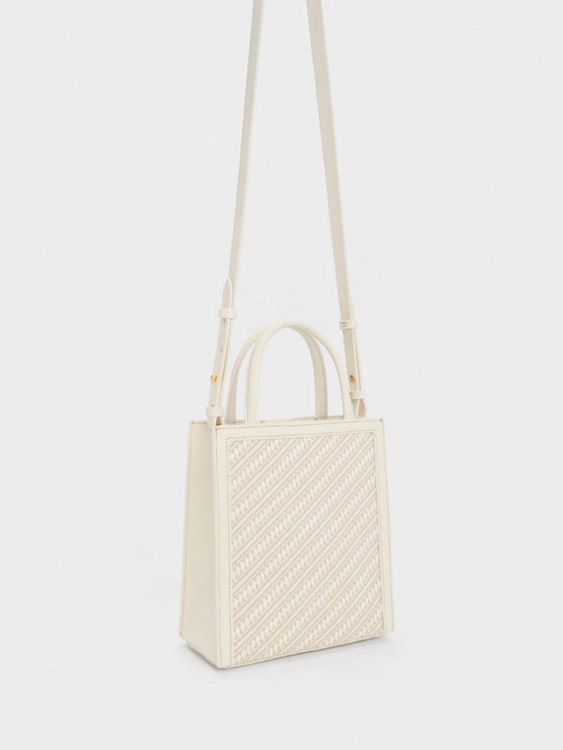 Charles & Keith Woven Double Handle Tote Veske Pisket Krem | BCADE4537