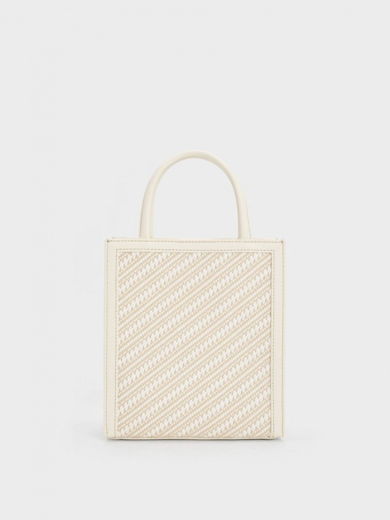 Charles & Keith Woven Double Handle Tote Veske Pisket Krem | BCADE4537