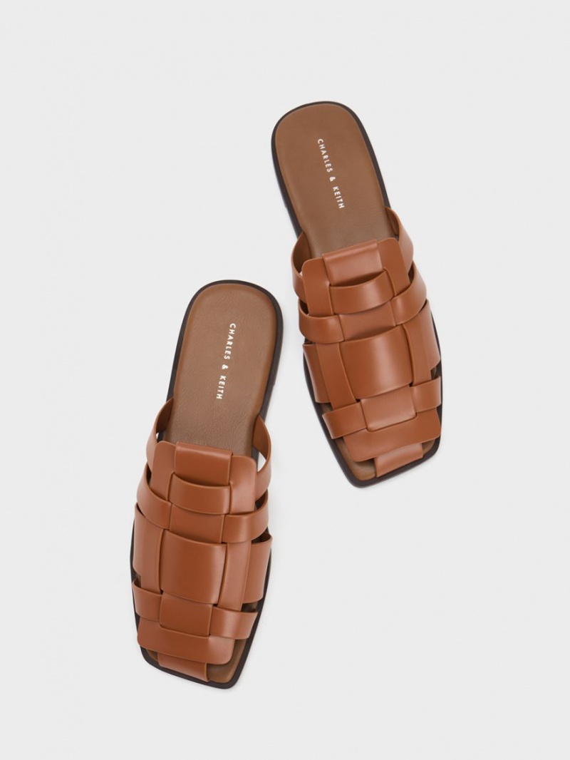 Charles & Keith Woven Flate Mules Sko Brune | MGROU4905