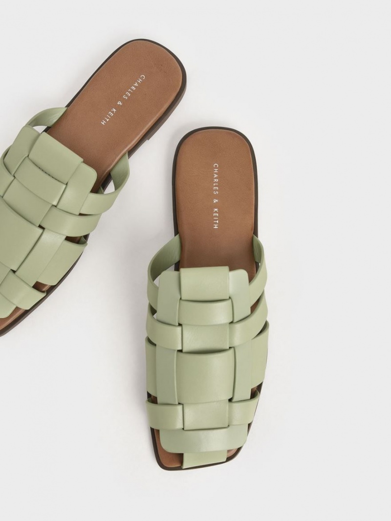 Charles & Keith Woven Flate Mules Sko Mint | QYHTU8310