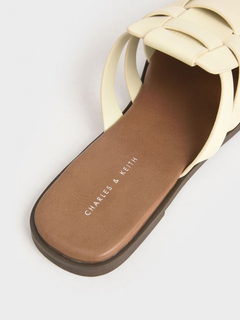 Charles & Keith Woven Flate Mules Sko Pisket Krem | WZAUT9053