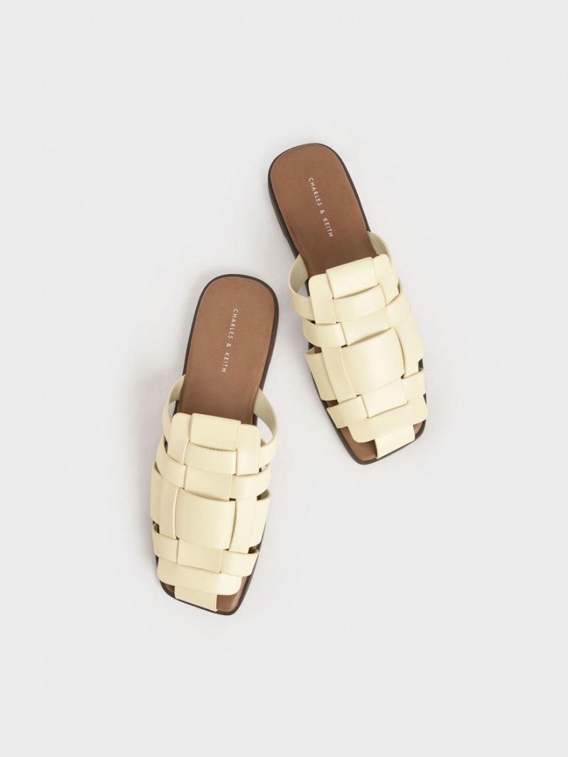 Charles & Keith Woven Flate Mules Sko Pisket Krem | WZAUT9053