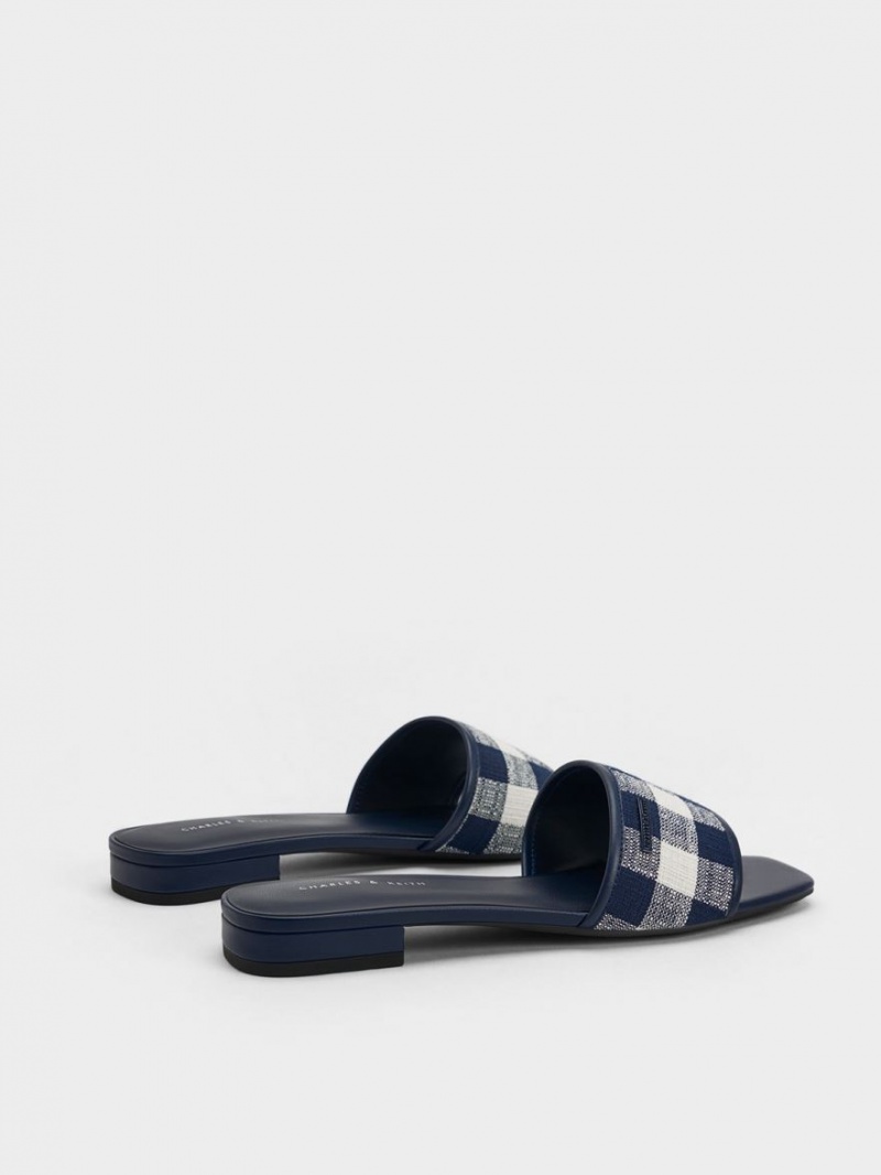 Charles & Keith Woven Gingham Flate Sandaler Mørke Blå | UAROZ2607