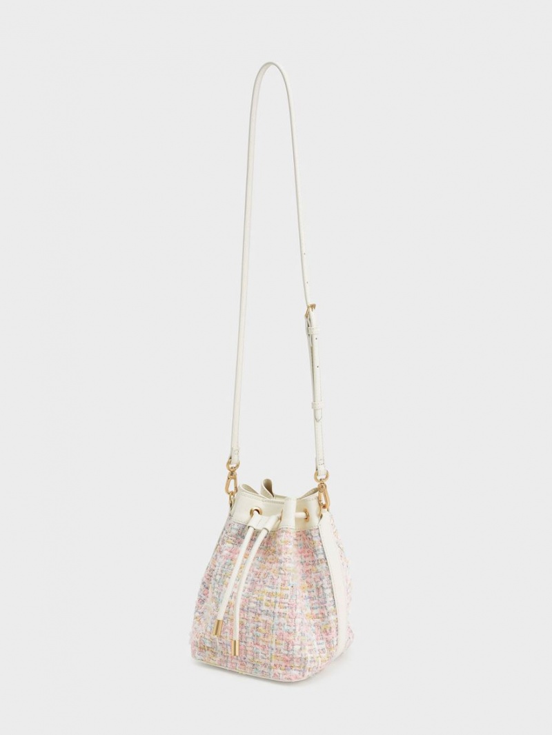 Charles & Keith Woven Handle Tweed Bøtteposer Lyse Rosa | JRXEO5602