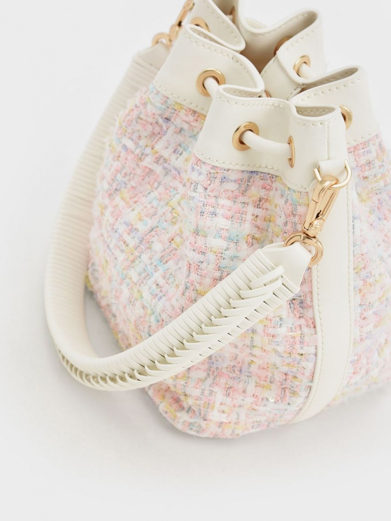 Charles & Keith Woven Handle Tweed Bøtteposer Lyse Rosa | JRXEO5602