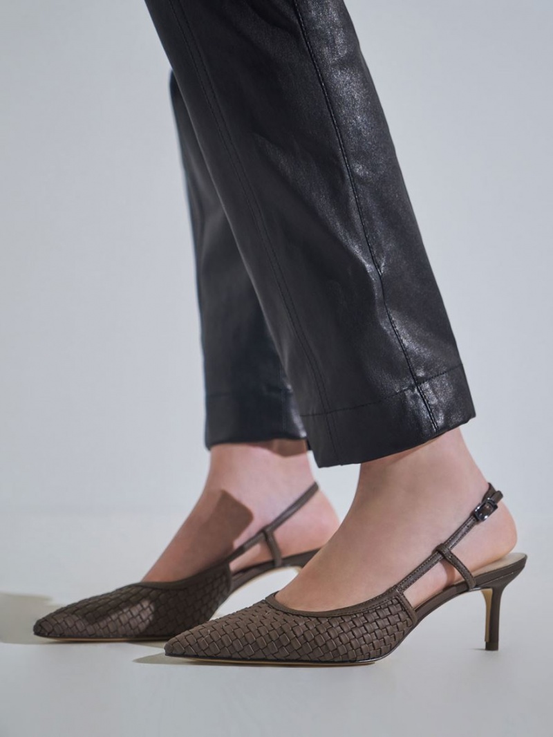 Charles & Keith Woven Slingback Pumps Brune | LDGVC4570