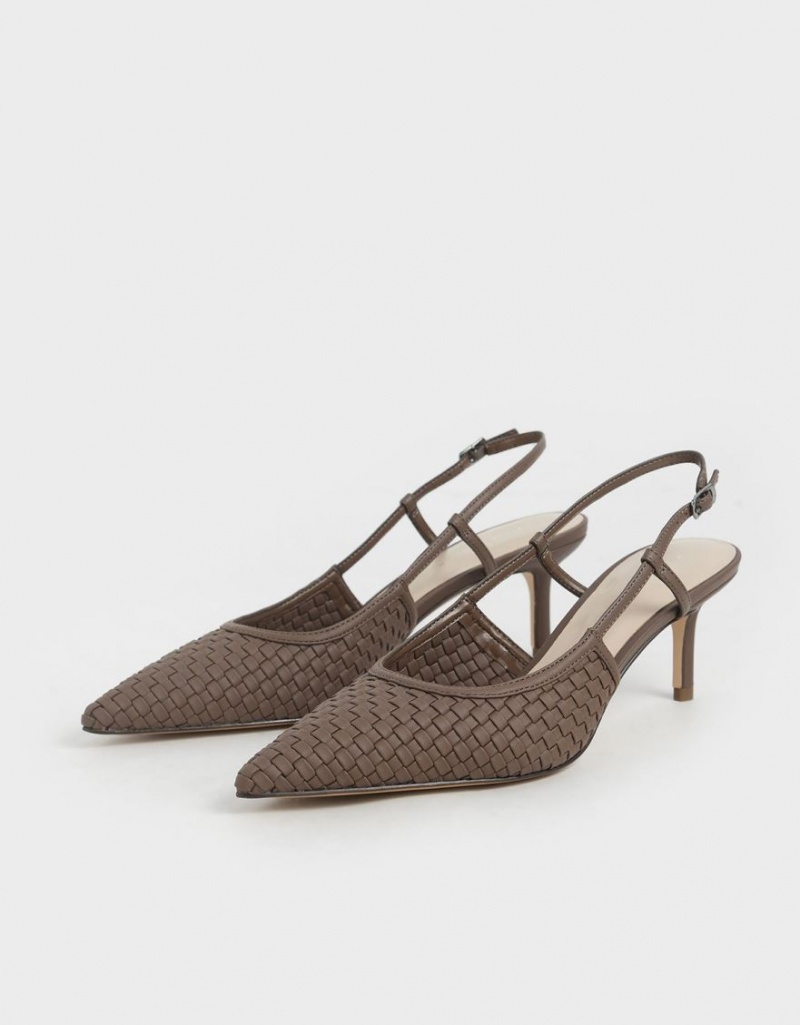 Charles & Keith Woven Slingback Pumps Brune | LDGVC4570