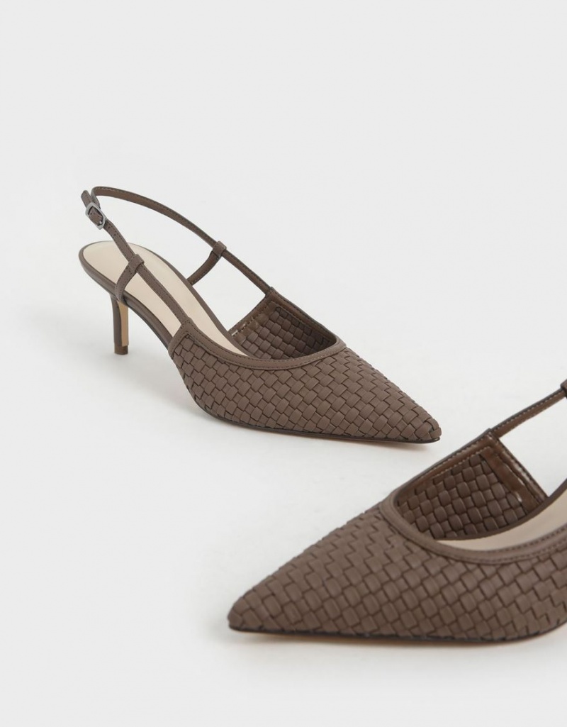 Charles & Keith Woven Slingback Pumps Brune | LDGVC4570