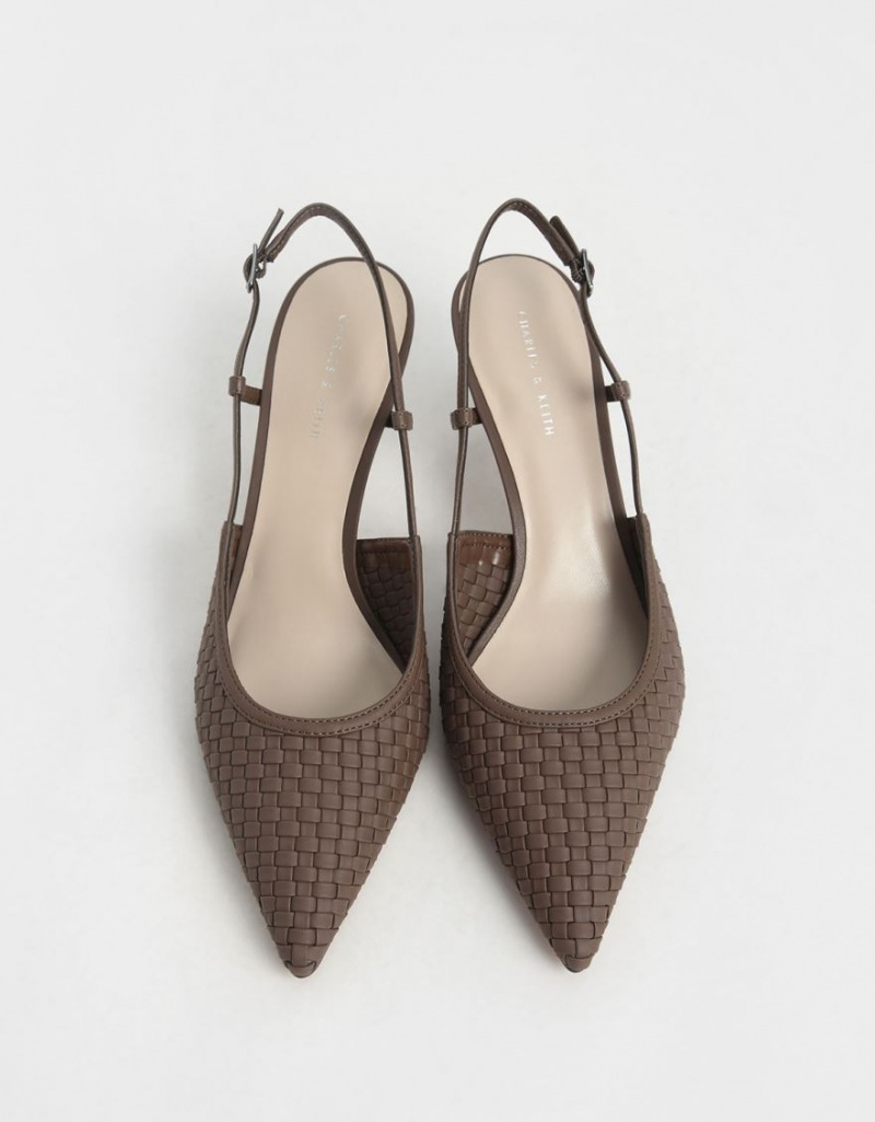 Charles & Keith Woven Slingback Pumps Brune | LDGVC4570