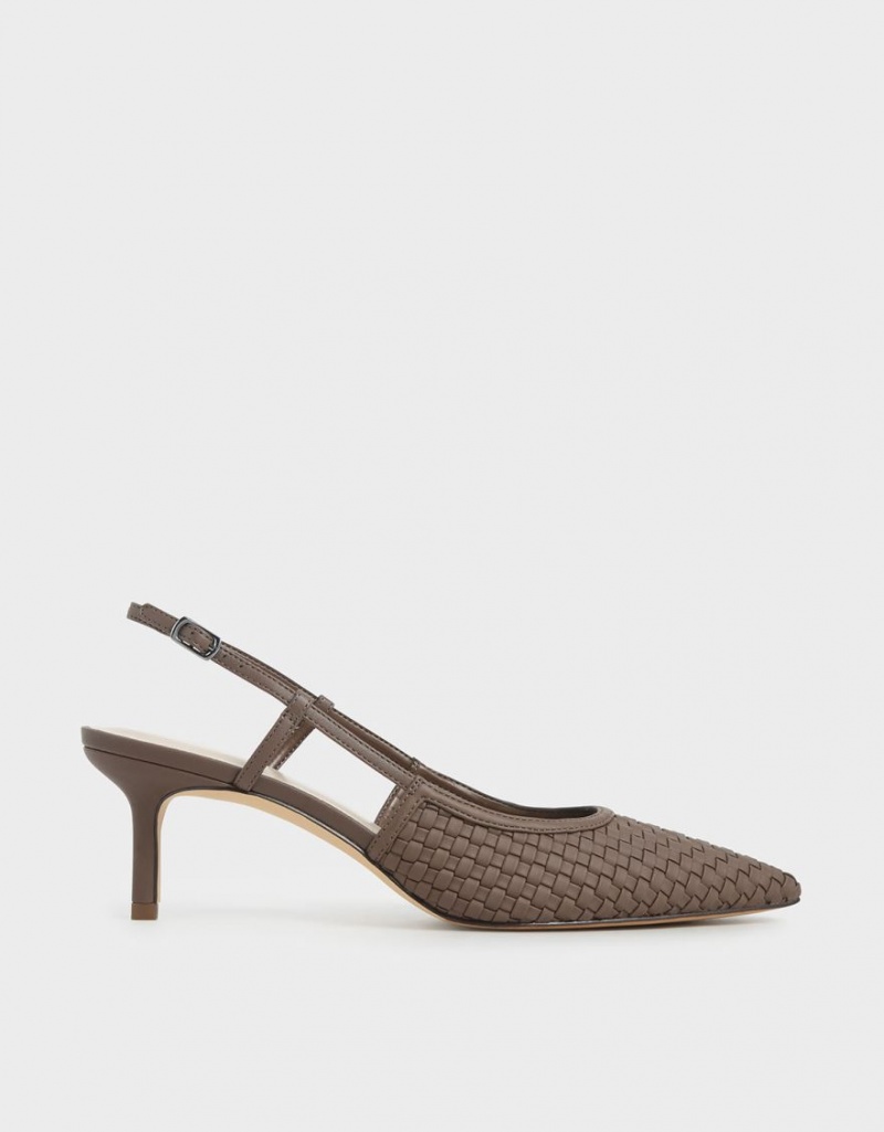 Charles & Keith Woven Slingback Pumps Brune | LDGVC4570