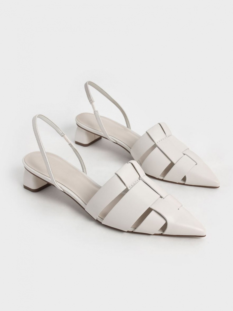 Charles & Keith Woven Slingback Pumps Hvite | GUQZK9453