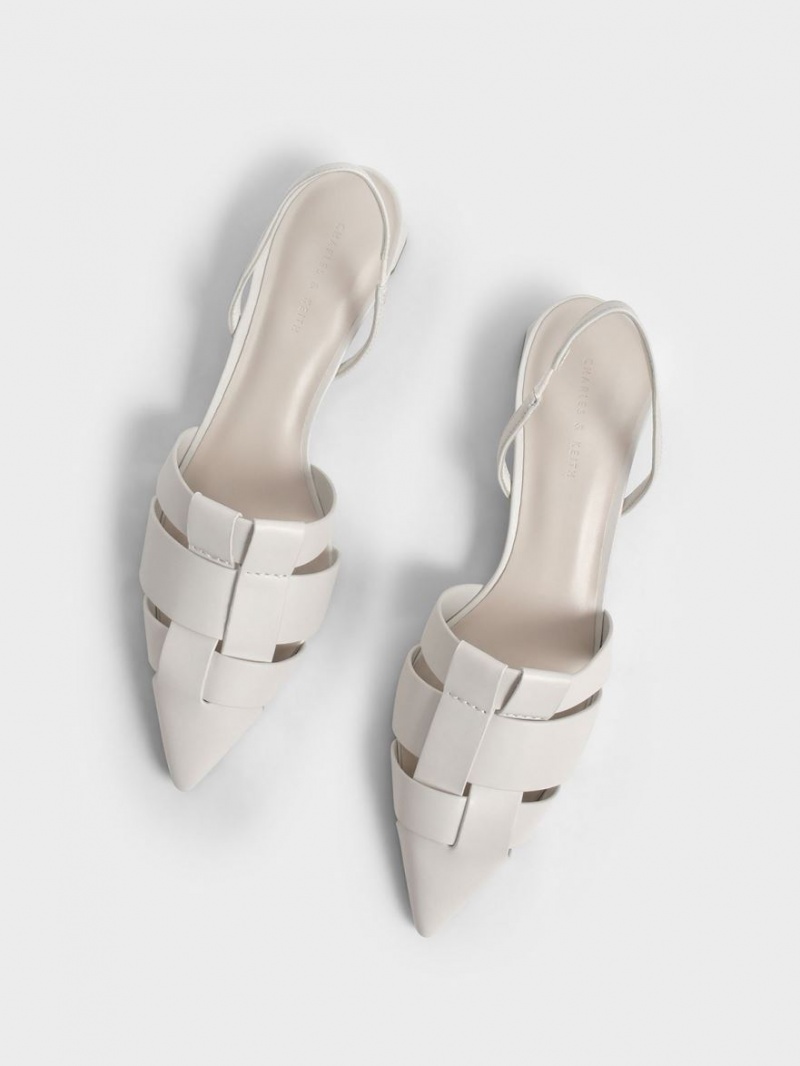 Charles & Keith Woven Slingback Pumps Hvite | GUQZK9453