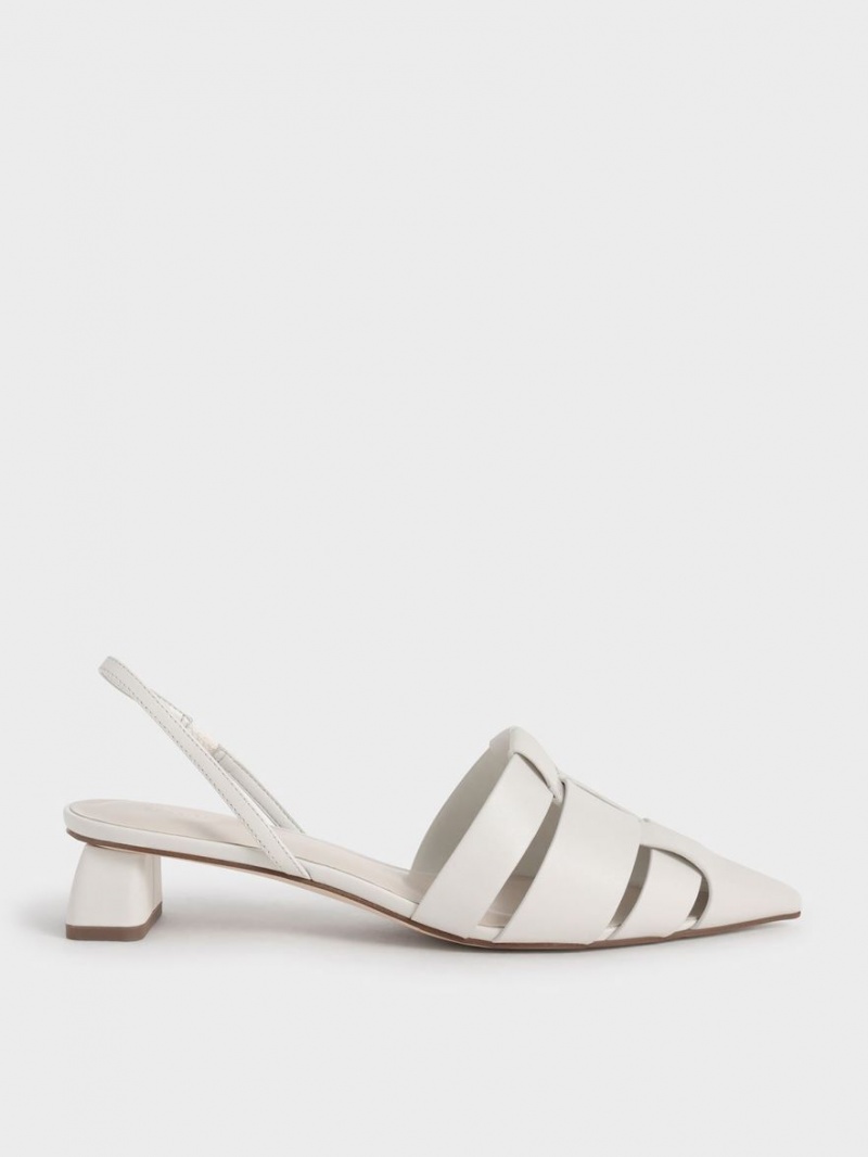 Charles & Keith Woven Slingback Pumps Hvite | GUQZK9453