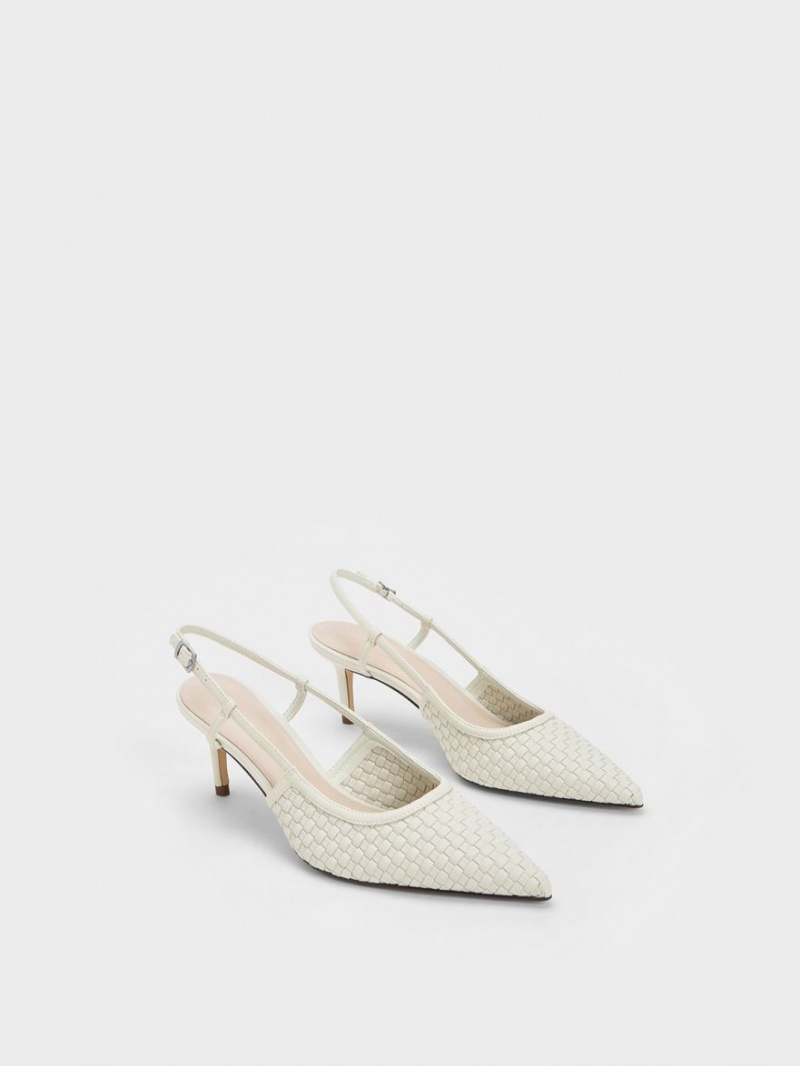 Charles & Keith Woven Slingback Pumps Hvite | DSFXC5641