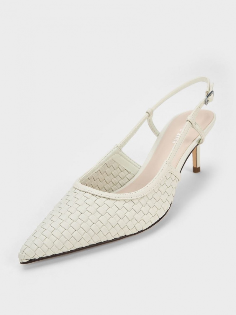 Charles & Keith Woven Slingback Pumps Hvite | DSFXC5641