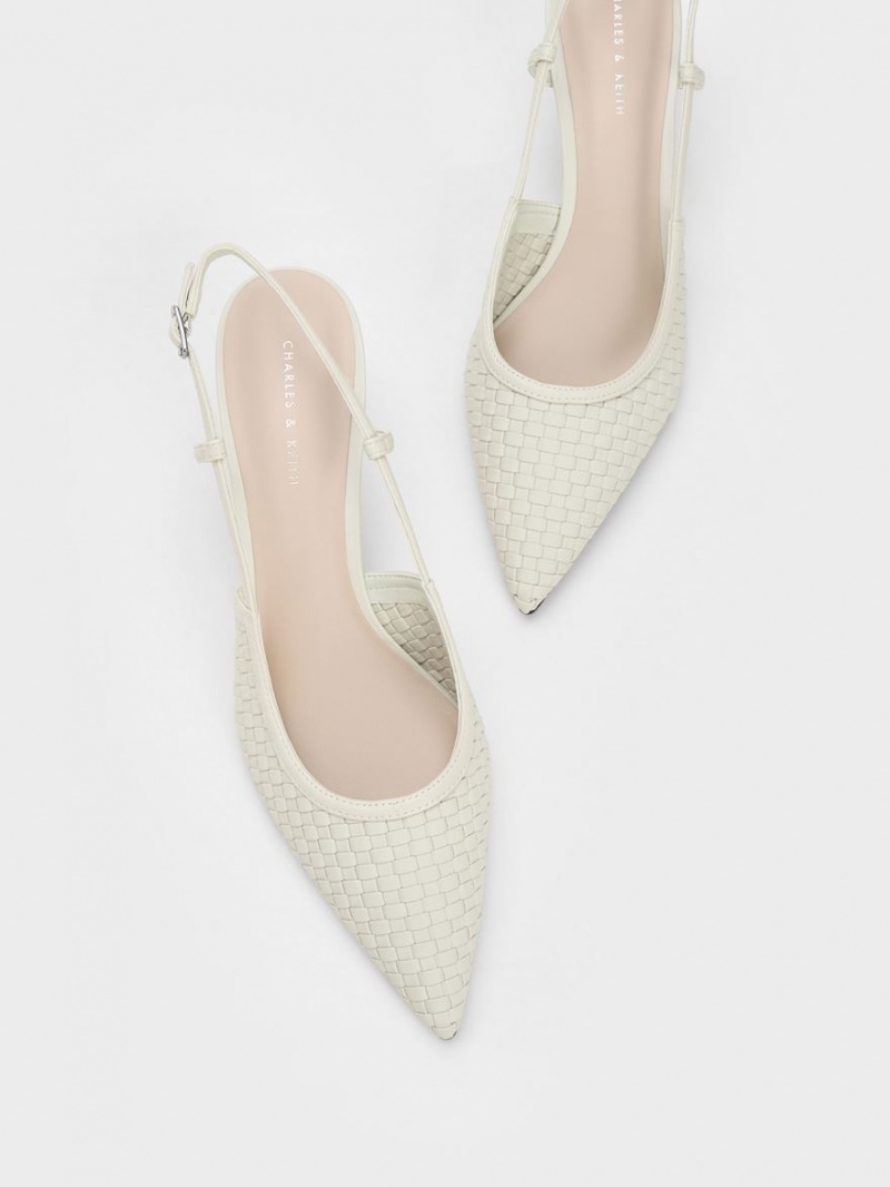 Charles & Keith Woven Slingback Pumps Hvite | DSFXC5641