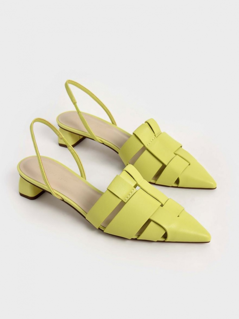 Charles & Keith Woven Slingback Pumps Lyse Grønn | VNEGT7208