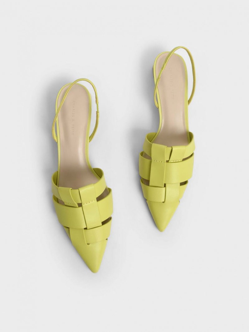 Charles & Keith Woven Slingback Pumps Lyse Grønn | VNEGT7208