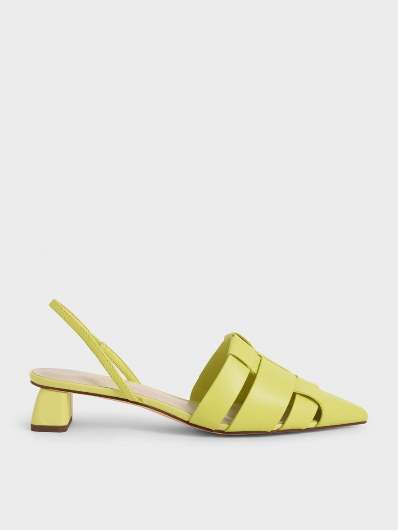 Charles & Keith Woven Slingback Pumps Lyse Grønn | VNEGT7208