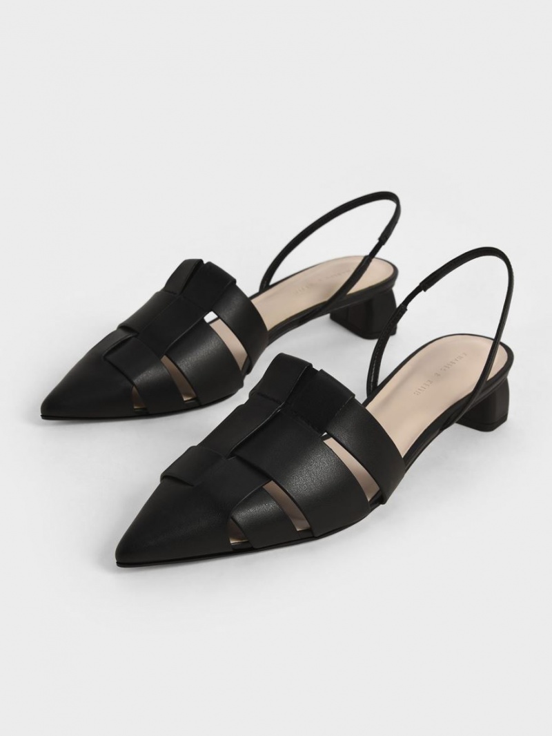 Charles & Keith Woven Slingback Pumps Svarte | NBPJI0943