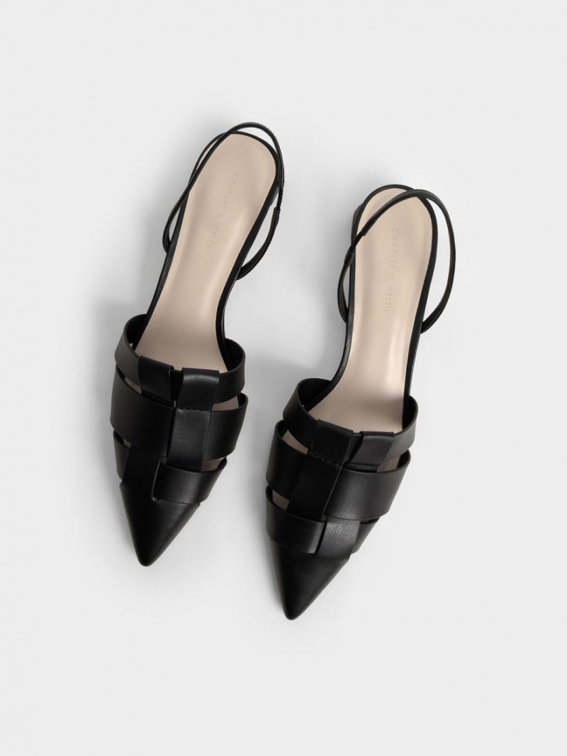 Charles & Keith Woven Slingback Pumps Svarte | NBPJI0943