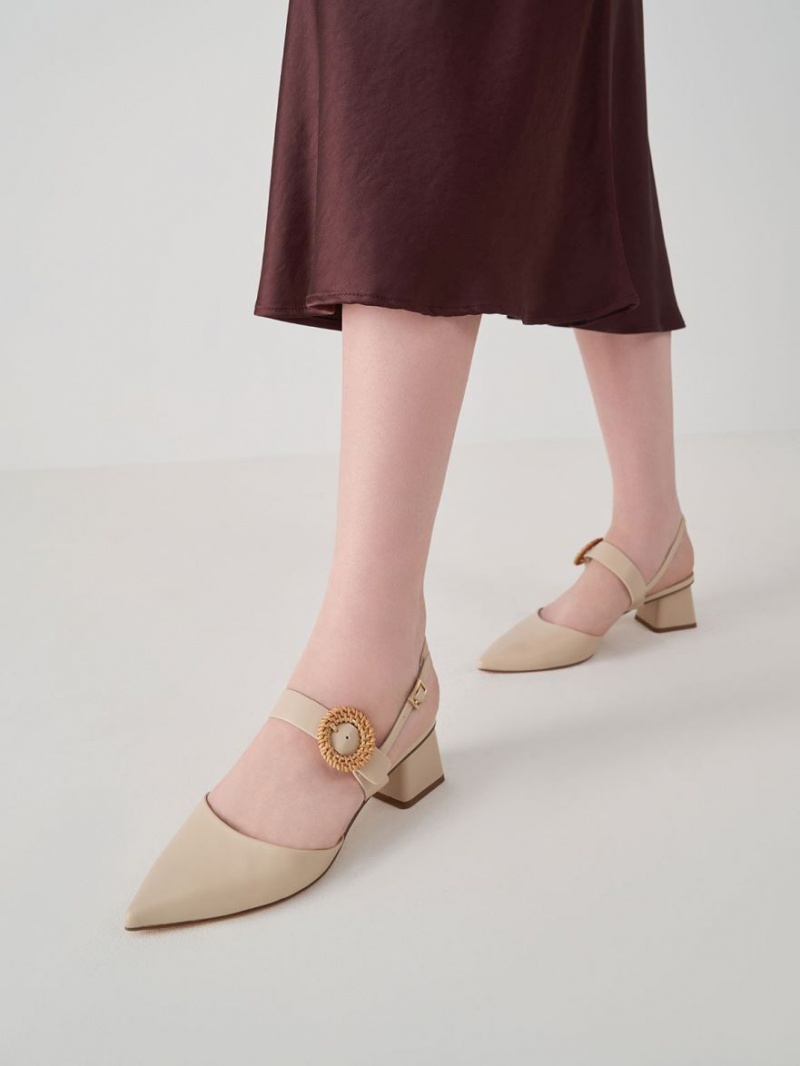 Charles & Keith Woven Spenne Slingback Hælene Pumps Beige | MTDVE2963