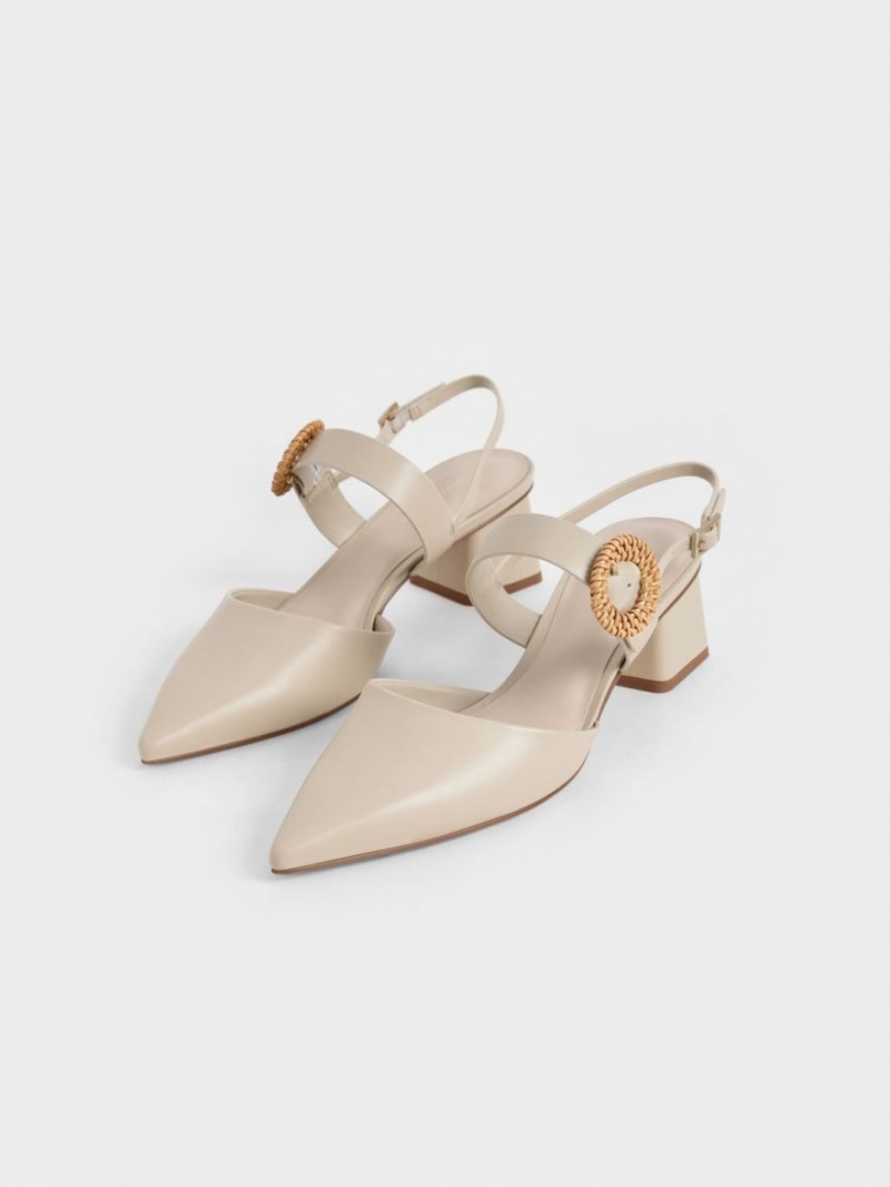 Charles & Keith Woven Spenne Slingback Hælene Pumps Beige | MTDVE2963