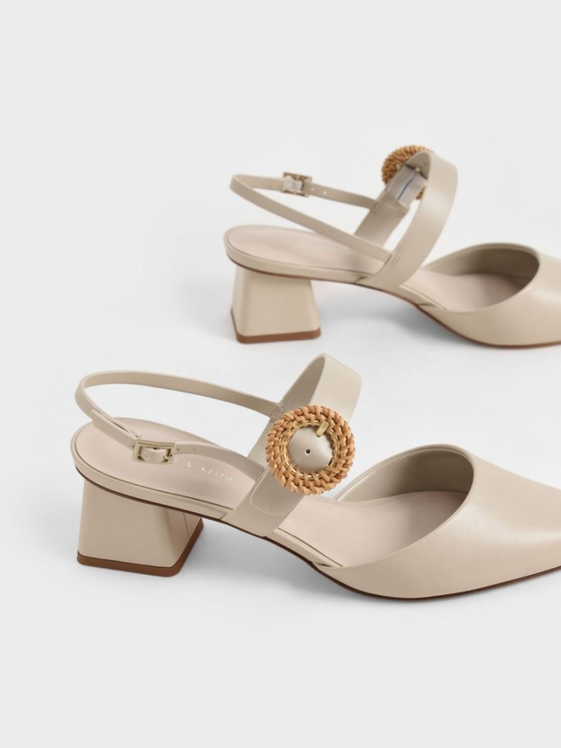 Charles & Keith Woven Spenne Slingback Hælene Pumps Beige | MTDVE2963