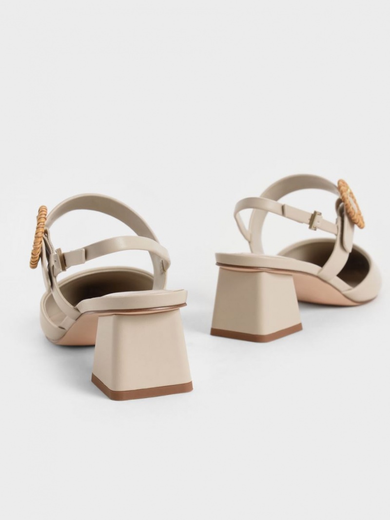 Charles & Keith Woven Spenne Slingback Hælene Pumps Beige | MTDVE2963