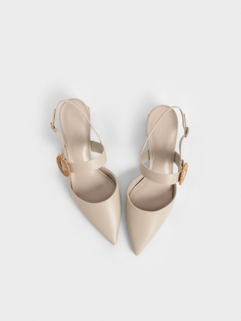 Charles & Keith Woven Spenne Slingback Hælene Pumps Beige | MTDVE2963