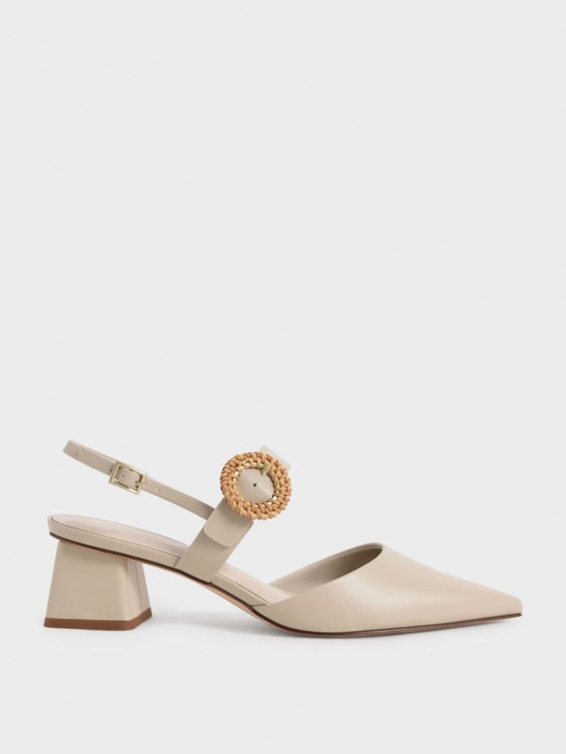 Charles & Keith Woven Spenne Slingback Hælene Pumps Beige | MTDVE2963