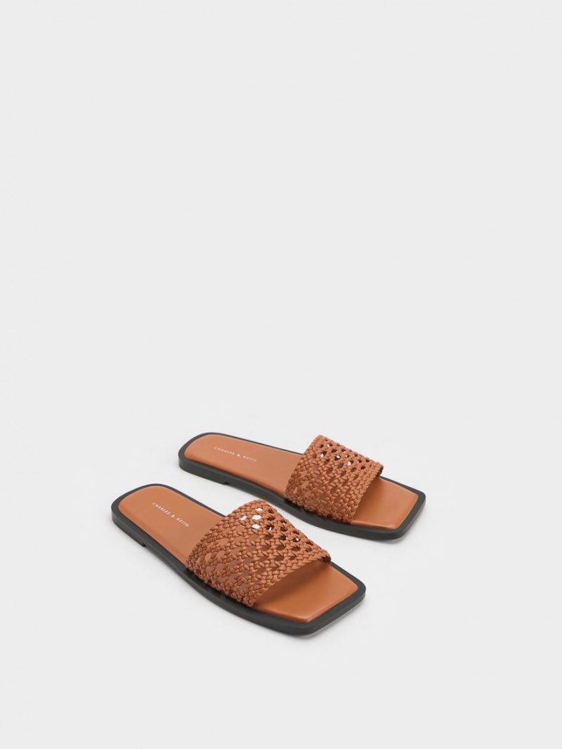 Charles & Keith Woven Square-Tå Badesandaler Brune | QKOUT5873