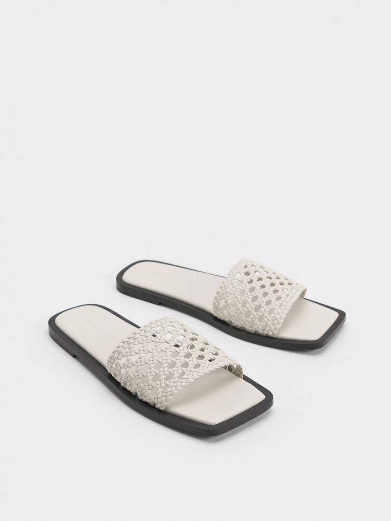 Charles & Keith Woven Square-Tå Badesandaler Hvite | FWPNE5162