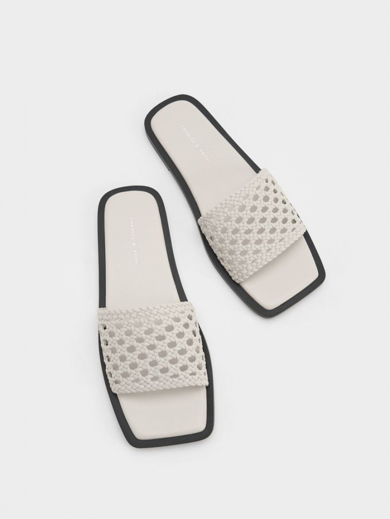 Charles & Keith Woven Square-Tå Badesandaler Hvite | FWPNE5162