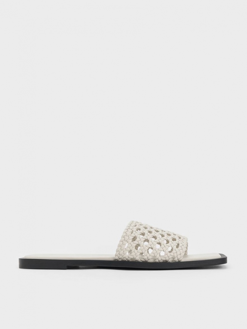 Charles & Keith Woven Square-Tå Badesandaler Hvite | FWPNE5162