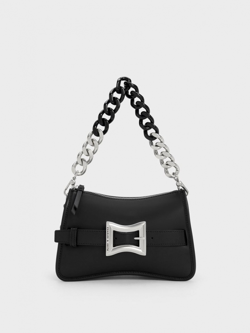 Charles & Keith Xanthe Chunky Chain Skulderveske Svarte | YFBPN2516