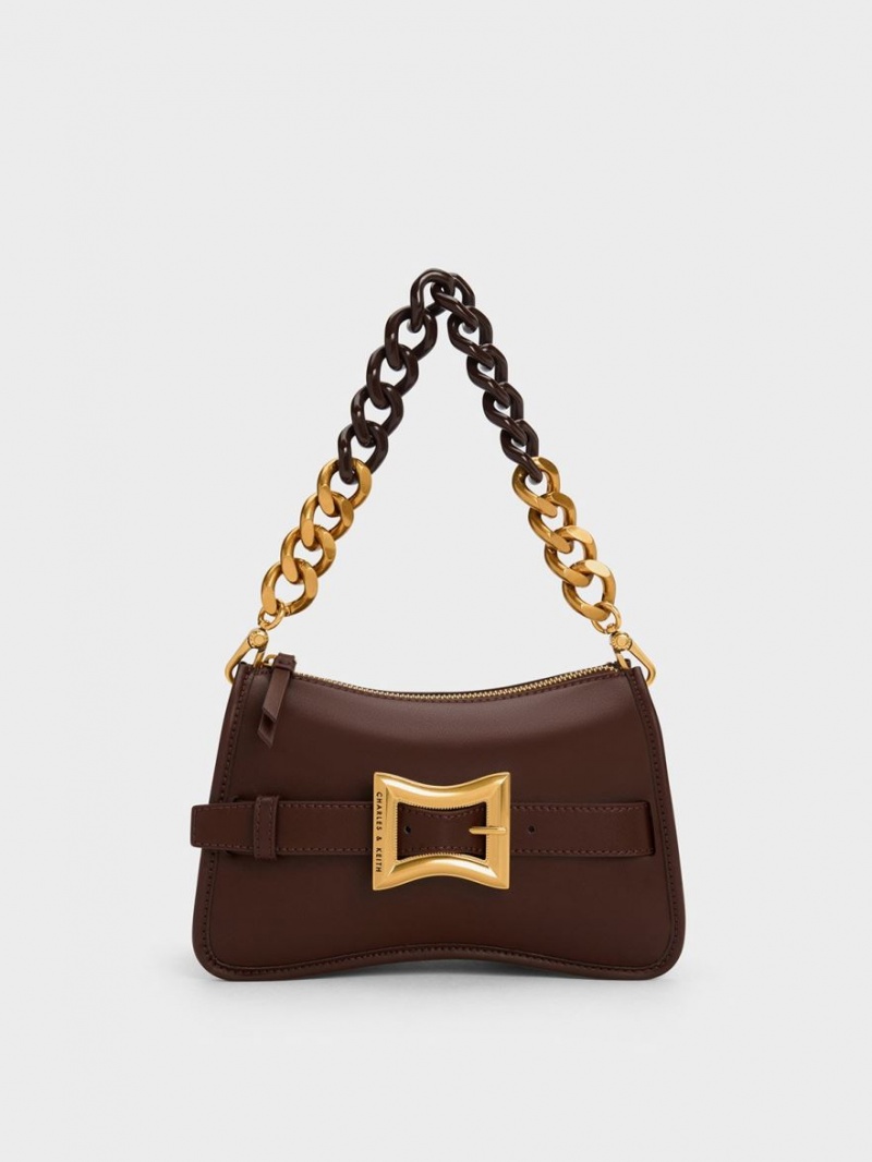 Charles & Keith Xanthe Chunky Chain Skulderveske Mørke Brune | WNFTO0254