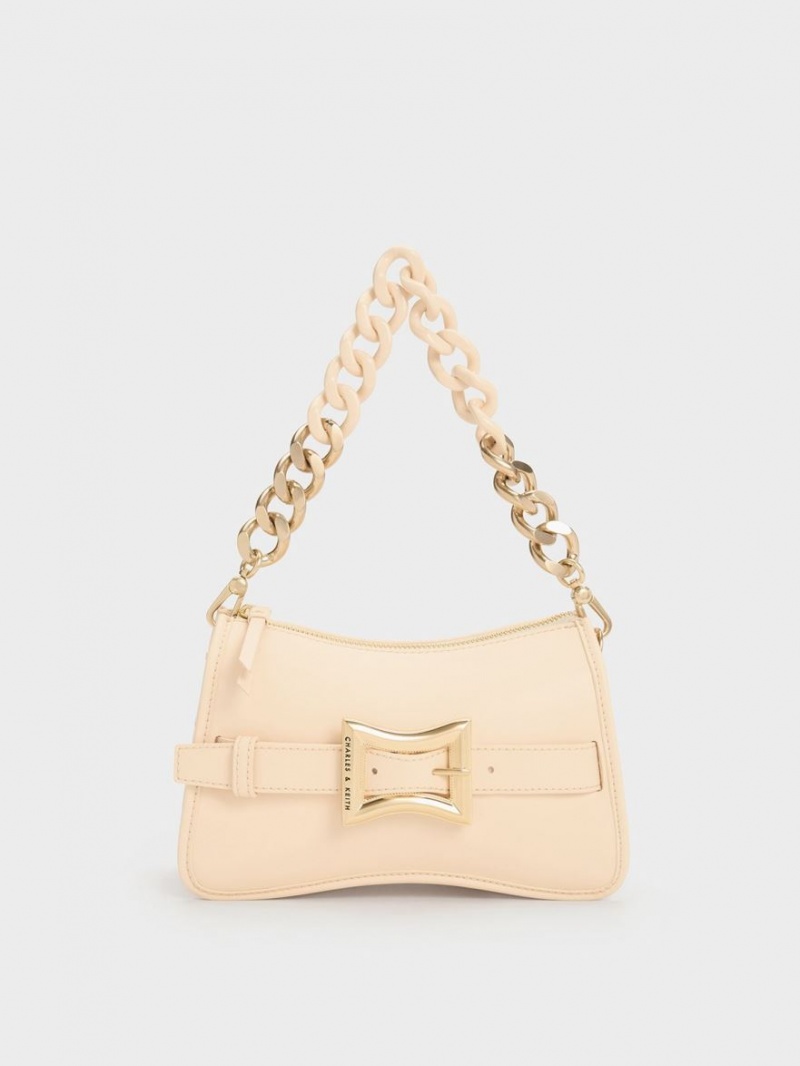 Charles & Keith Xanthe Chunky Chain Skulderveske Beige | NPIQF3012