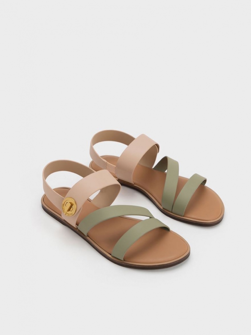 Charles & Keith Yara Two-Tone Asymmetric Sandaler Med Reim Beige | AFVPH9715